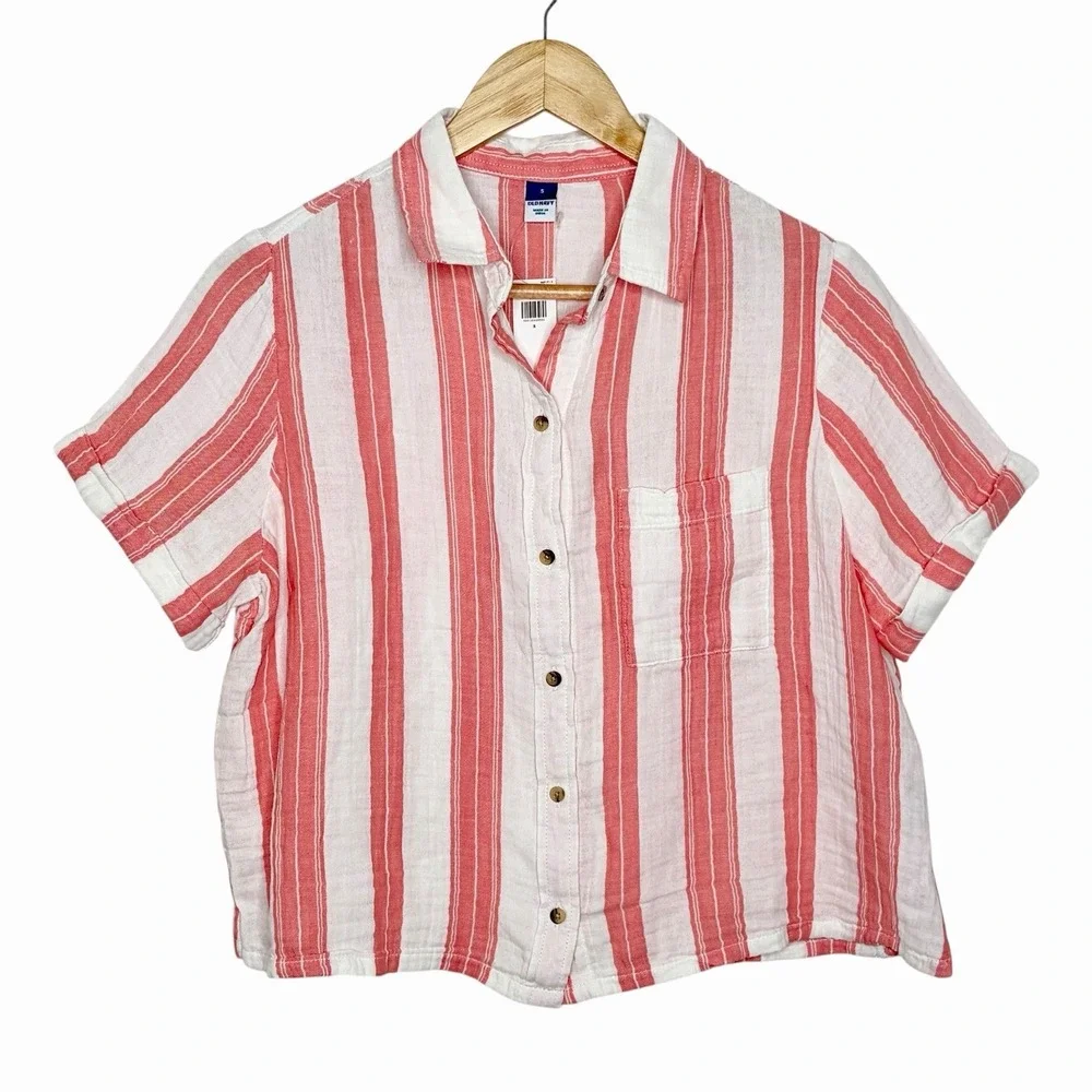 Old Navy Striped Gauzy Crop Top Red White Womens Small Nautical Preppy Fisherman